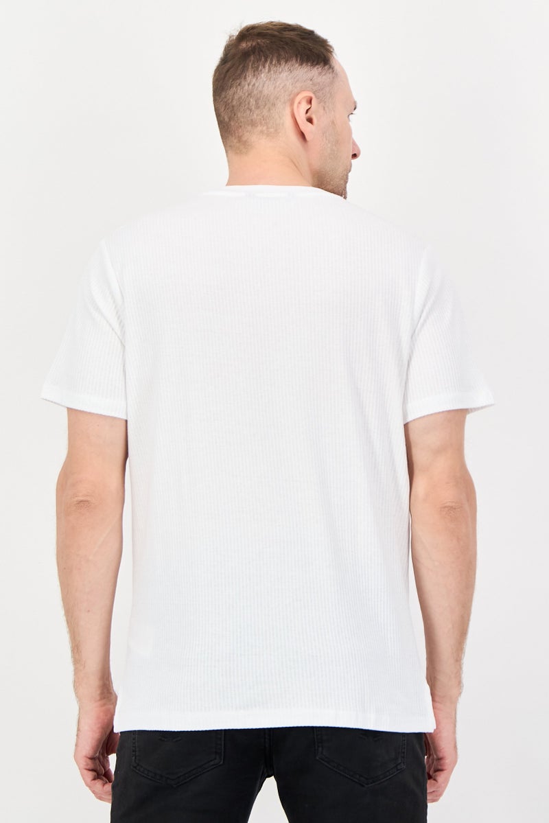 Bench Men Crew Neck Ribbed Short Sleeve T-Shirt, White - Image 3